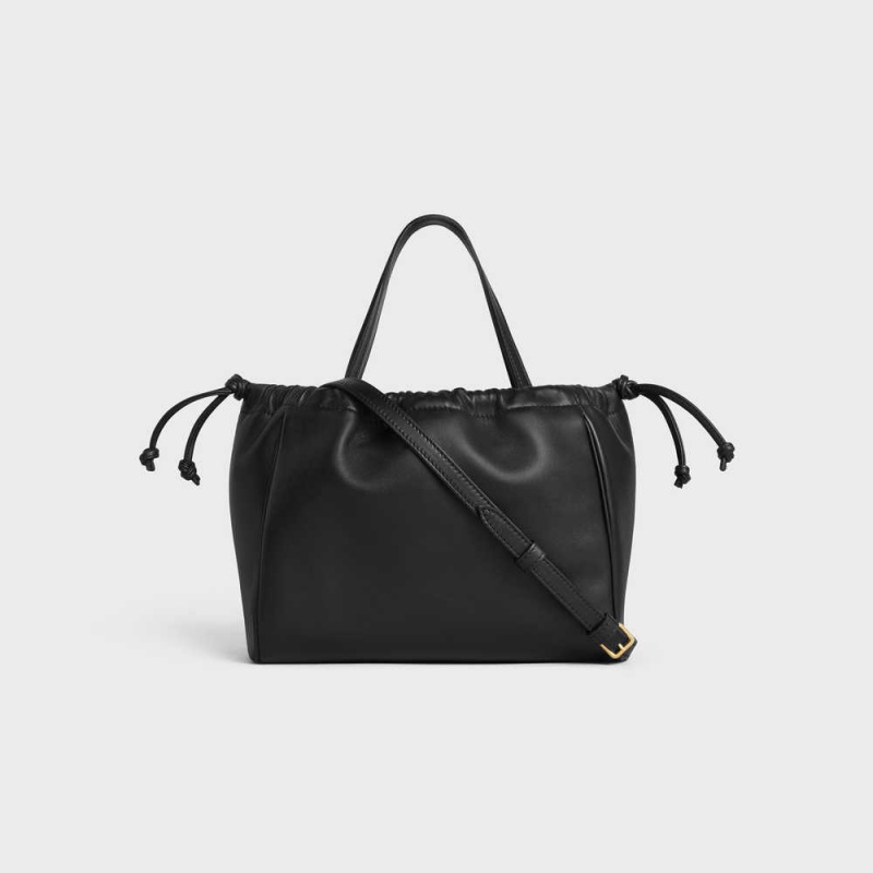 Cuir Triomphe Celine Small Cabas Drawstring In Smooth Calfskin Noir | CL-593154