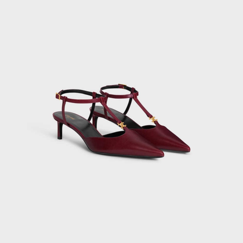 Escarpin Celine Kitten Triomphe Bar Brides In Lambskin Bordeaux | CL-592556