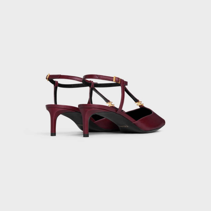 Escarpin Celine Kitten Triomphe Bar Brides In Lambskin Bordeaux | CL-592556