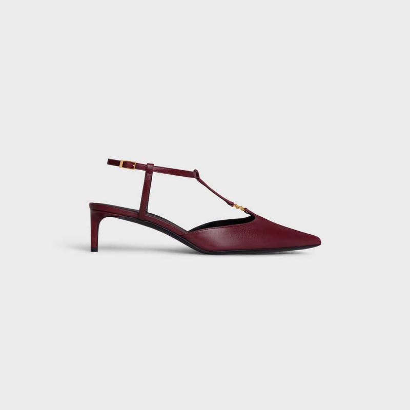 Escarpin Celine Kitten Triomphe Bar Brides In Lambskin Bordeaux | CL-592556