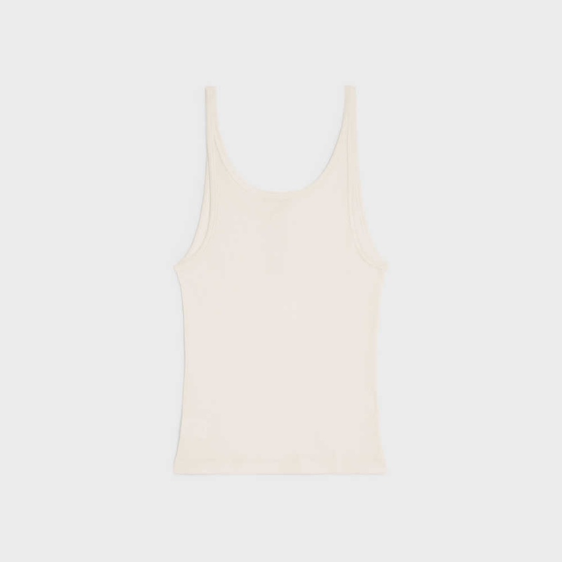 Hauts Celine Buttoned Tank In Nervuré Silk Jersey Blanche | CL-592839