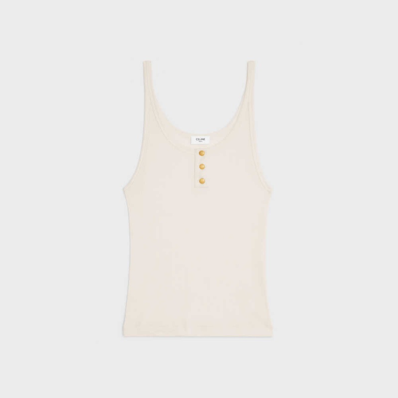 Hauts Celine Buttoned Tank In Nervuré Silk Jersey Blanche | CL-592839