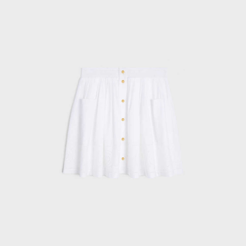 Jupes Celine Embroidered Smocked In Coton Batiste Blanche | CL-592869