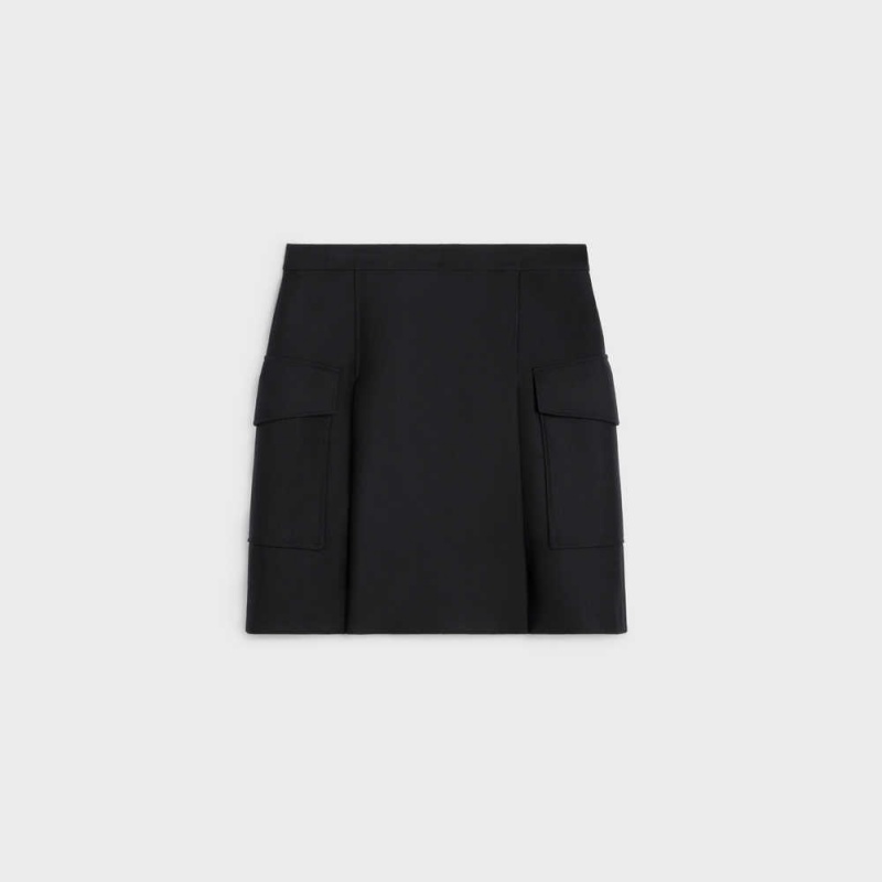 Jupes Celine With Patch Pockets In Mohair Laine Noir | CL-592870