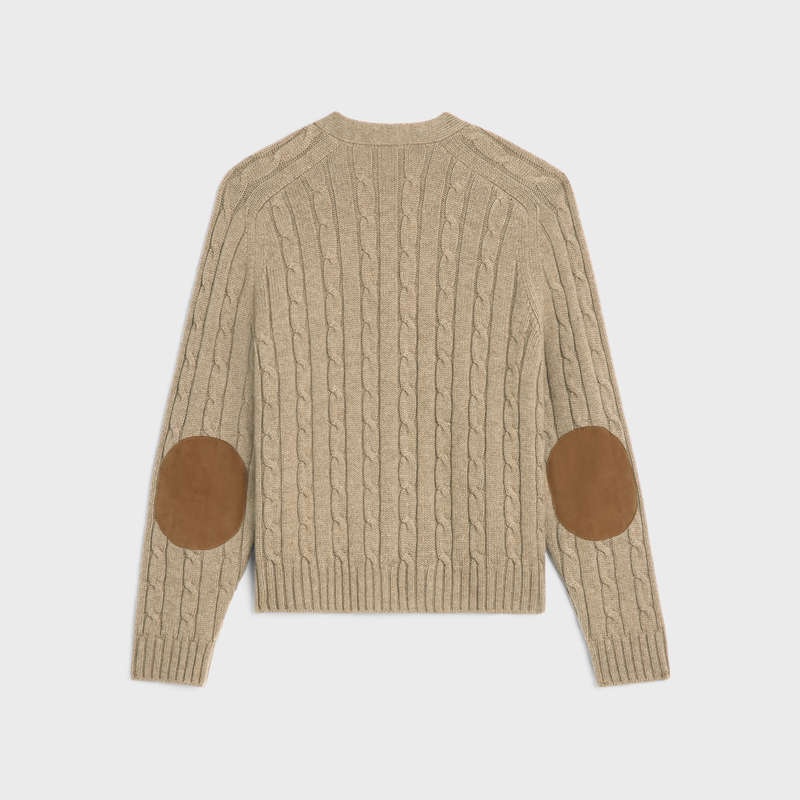 Knitwear Celine Cable-knit Triomphe Cardigan In Cashmere Grise Clair Marron | CL-592084