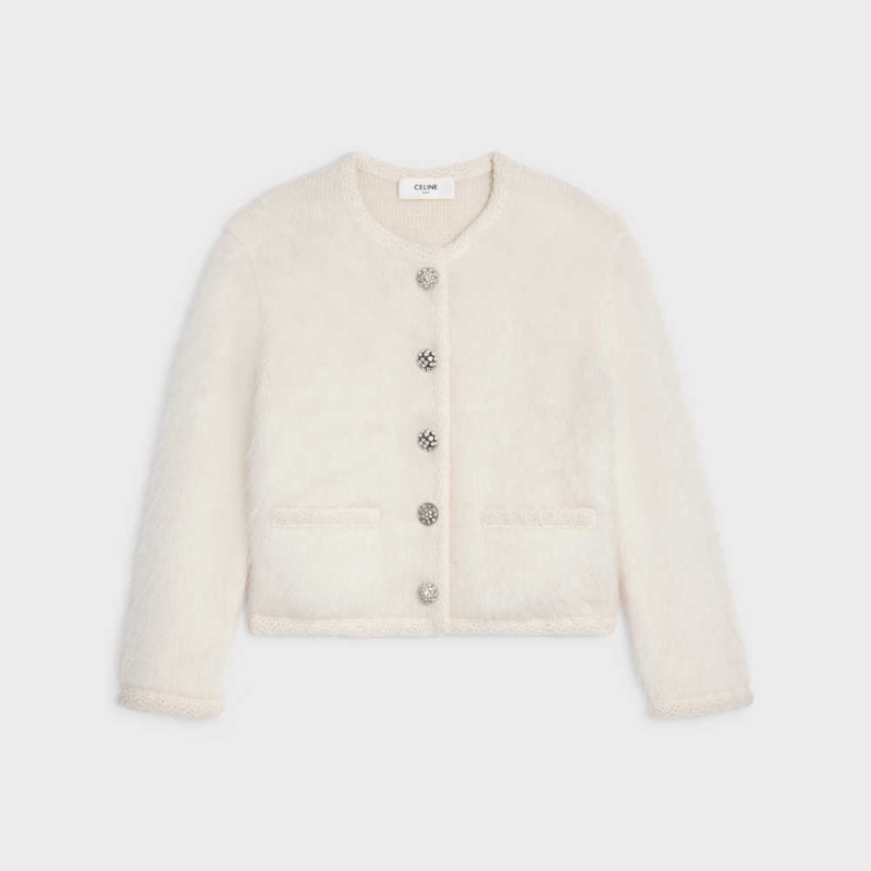 Knitwear Celine Cardigan In Brushed Mohair Blanche | CL-592699