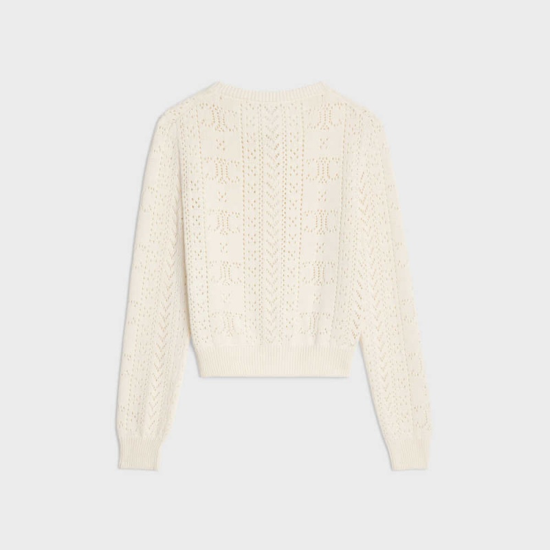 Knitwear Celine Cardigan In Triomphe Coton Pointelle Blanche | CL-592691