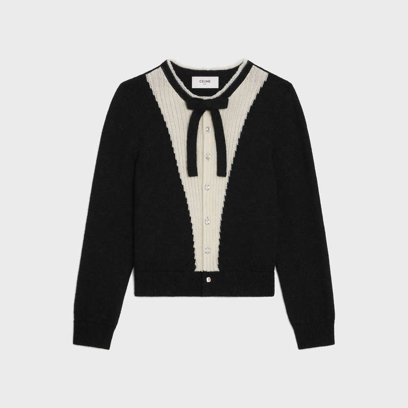 Knitwear Celine Cardigan With Bow In Alpaca Noir | CL-592083