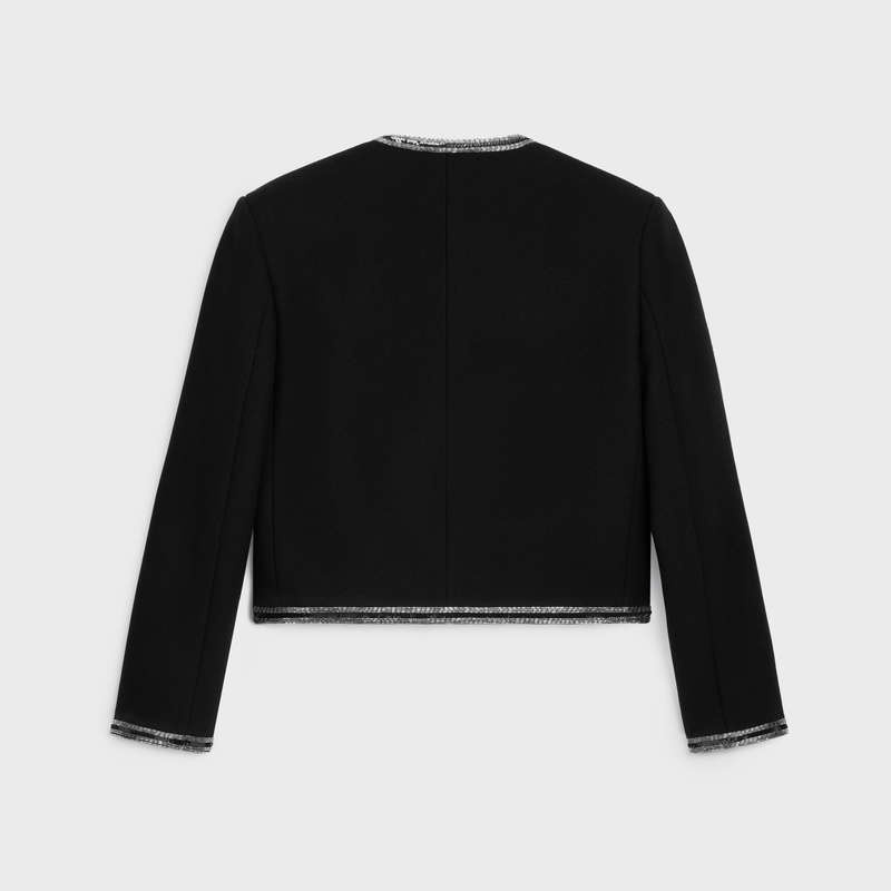 Knitwear Celine Embroidered Cardigan In Laine Cloth Noir | CL-592081