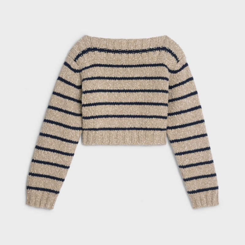 Knitwear Celine MarinièRe Bateau Neck In Laine Grise Marron Bleu Marine | CL-592694