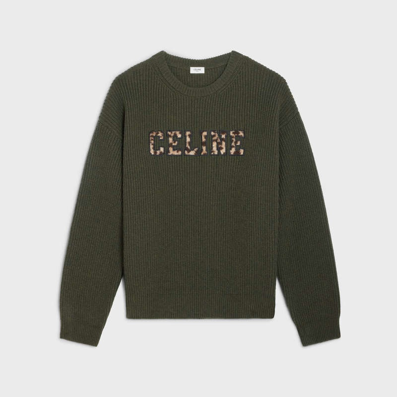 Knitwear Celine Oversized In Nervuré Laine Kaki | CL-592102