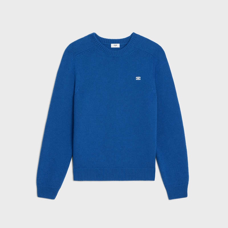 Knitwear Celine Triomphe Crew Neck In Cashmere Laine Bleu Royal Bleu | CL-592097