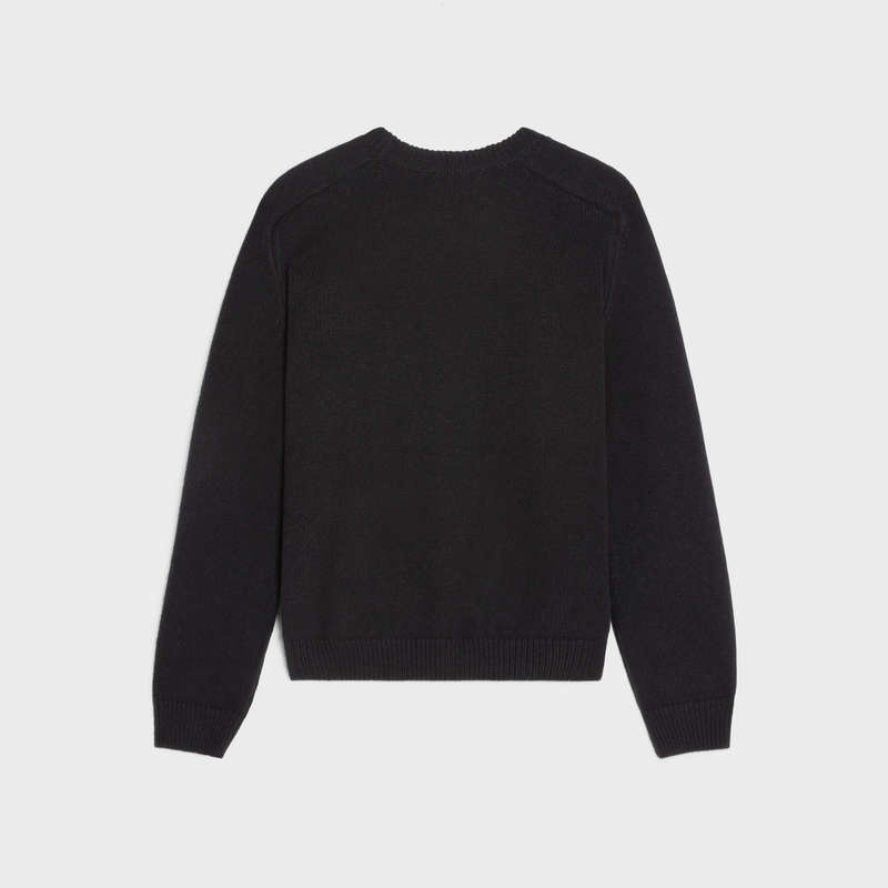 Knitwear Celine Triomphe Crew Neck In Laine And Cashmere Noir Blanche | CL-592094