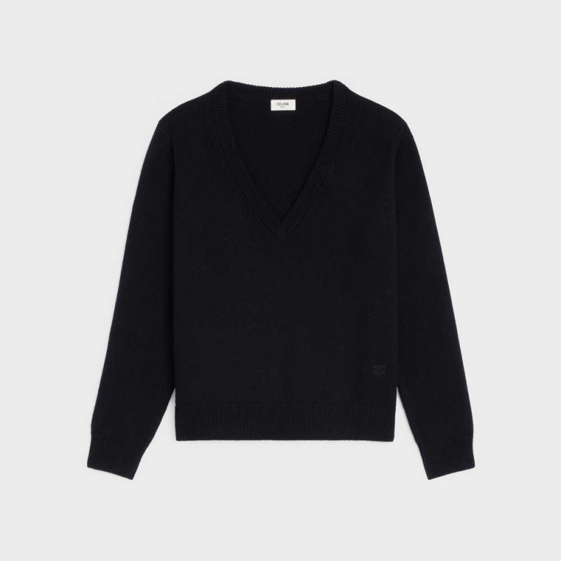 Knitwear Celine Triomphe V-neck In Heritage Cashmere Noir | CL-592703