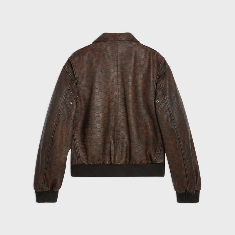 Leather Celine Aviator Blouson In Embossed Marron Foncé | CL-591928