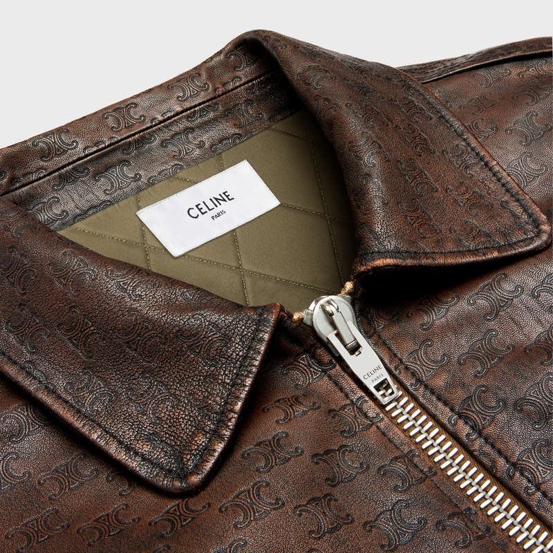 Leather Celine Aviator Blouson In Embossed Marron Foncé | CL-591928