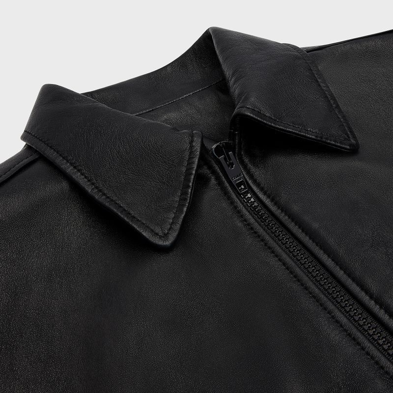 Leather Celine Aviator Shearling Blouson In Soft Noir | CL-591927