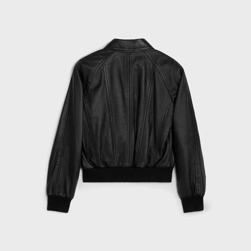 Leather Celine Blouson With Cutouts In Soft Noir | CL-591918