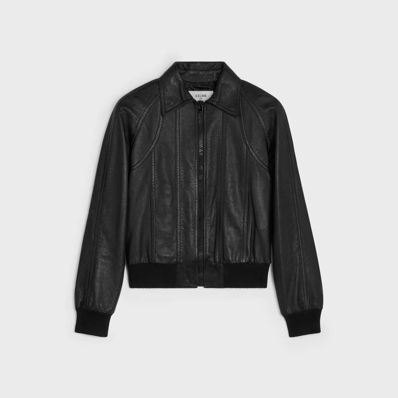 Leather Celine Blouson With Cutouts In Soft Noir | CL-591918