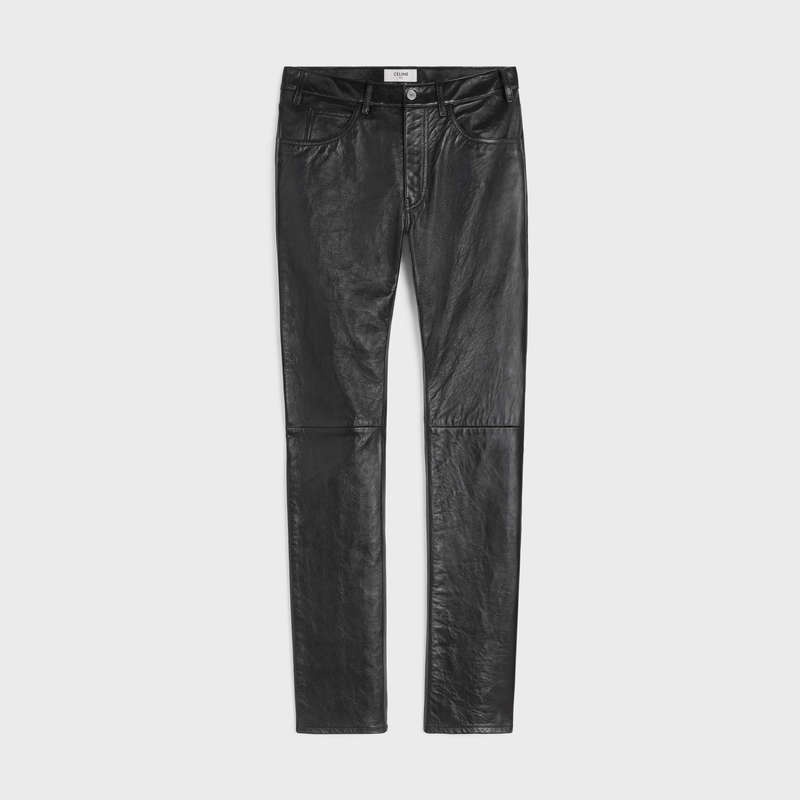 Leather Celine Lou Jeans In Soft Noir | CL-591932