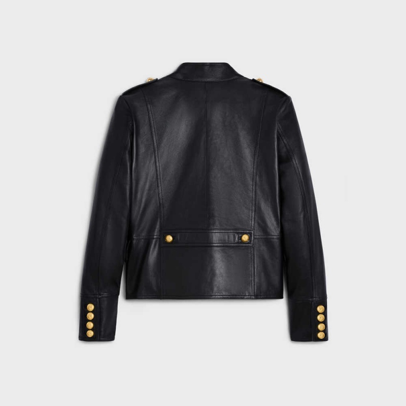 Leather Celine Military Blouson In Soft Noir | CL-592613