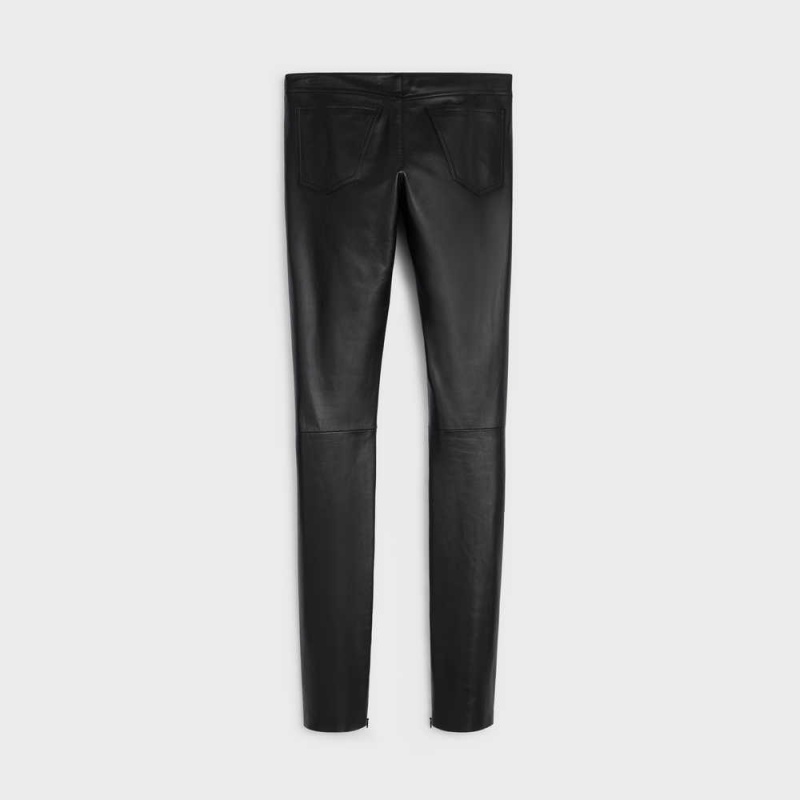 Leather Celine Mince Jeans In Plongé Noir | CL-592608