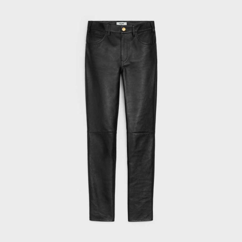 Leather Celine Second Skin Jeans In Soft Noir | CL-592607