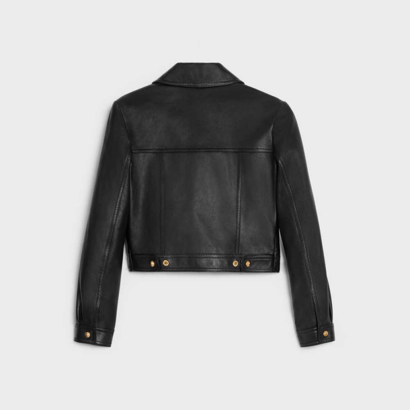 Leather Celine Straighcut Neo Blouson In Soft Noir | CL-592611