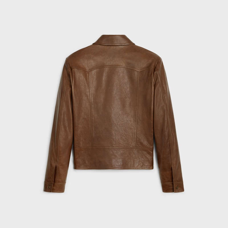 Leather Celine Western Blouson In Wax-effect Marron | CL-591922