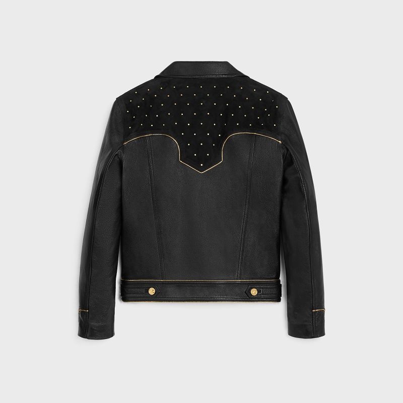 Leather Celine Western Blouson With Studs In Soft Noir Doré | CL-591921