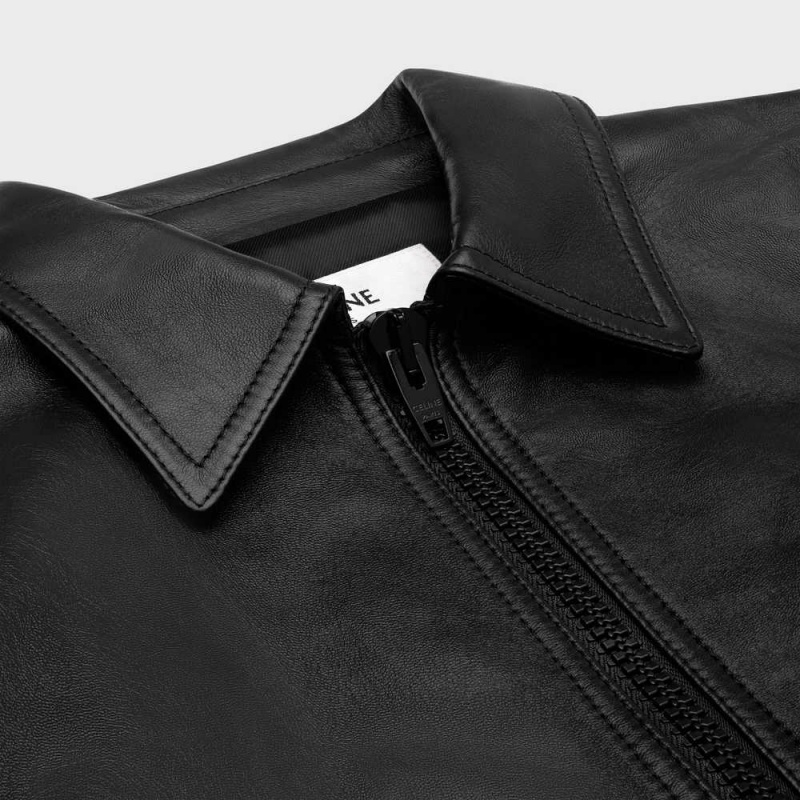 Leather Celine Wiltern Blouson In Soft Noir | CL-592612