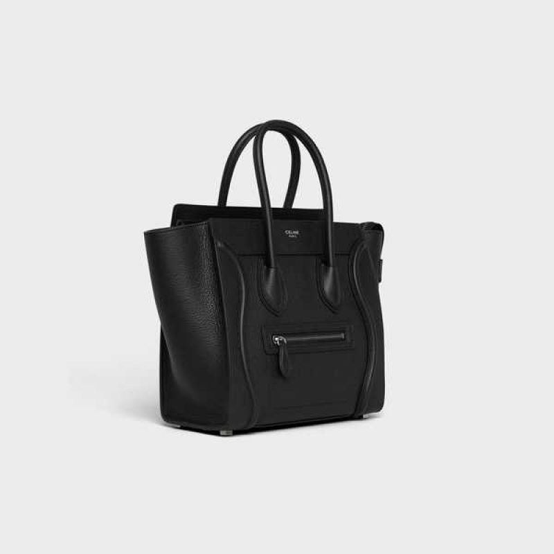 Luggage Celine Micro Handbag In Drummed Calfskin Noir | CL-593051