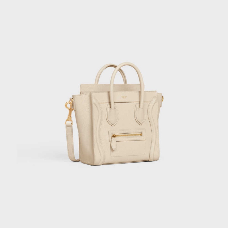 Luggage Celine Nano Bag In Drummed Calfskin Beige | CL-593050