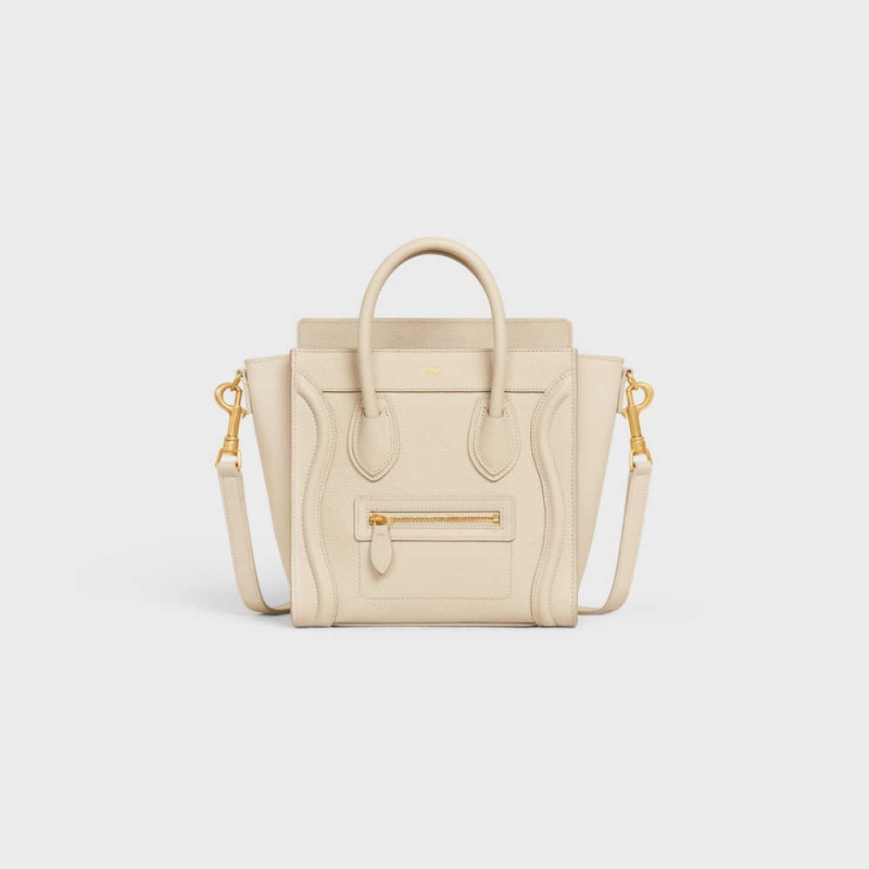 Luggage Celine Nano Bag In Drummed Calfskin Beige | CL-593050