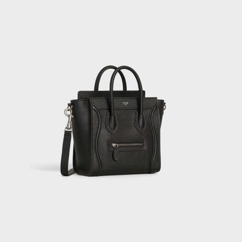 Luggage Celine Nano Bag In Drummed Calfskin Noir | CL-593047