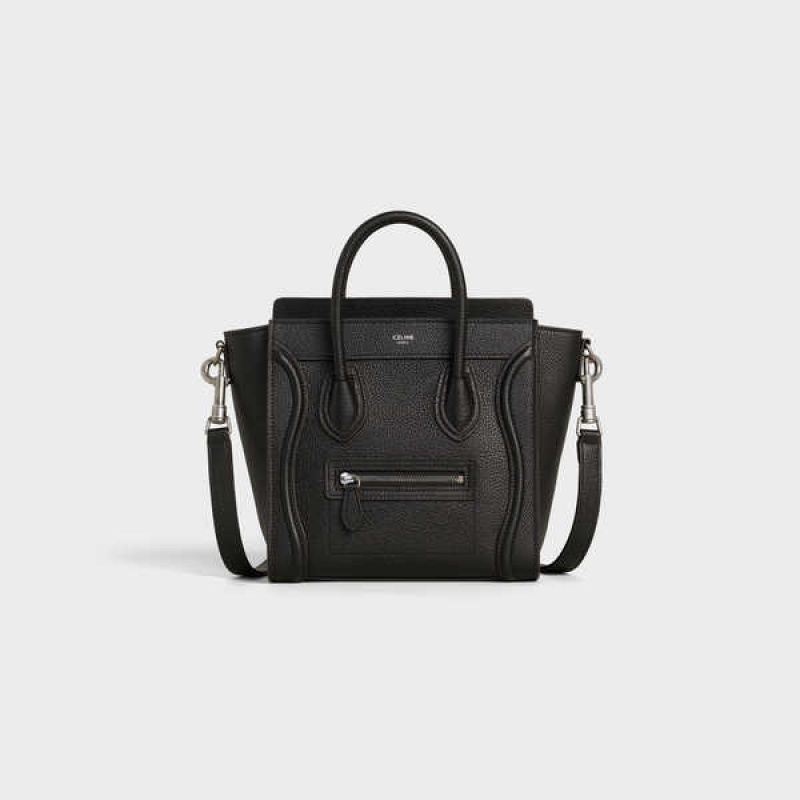 Luggage Celine Nano Bag In Drummed Calfskin Noir | CL-593047