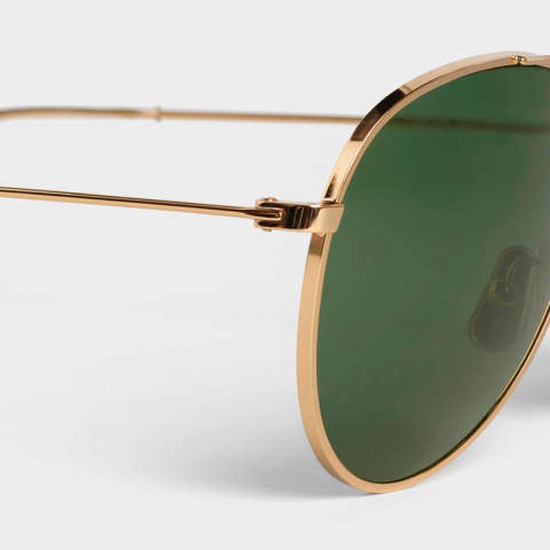 Lunette de Soleil Celine Metal Frame 01 In Metal With Mineral Glass Lenses Doré Vert | CL-591757