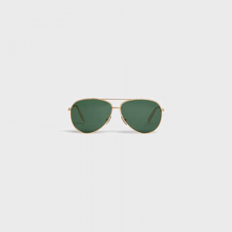 Lunette de Soleil Celine Metal Frame 01 In Metal With Mineral Glass Lenses Doré Vert | CL-591757