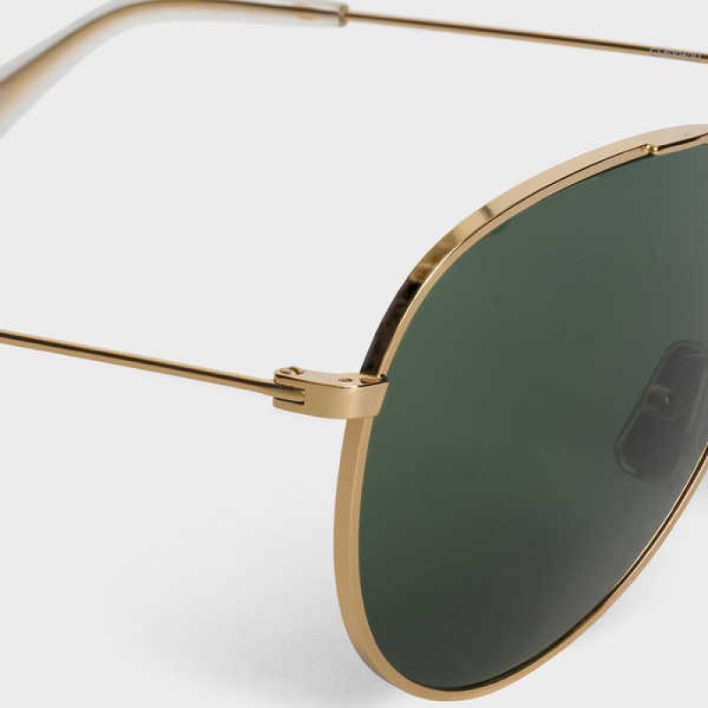 Lunette de Soleil Celine Metal Frame 02 In Metal With Mineral Glass Lenses Doré Vert | CL-592410