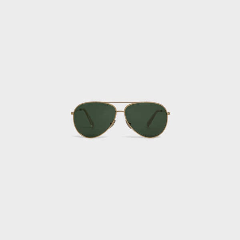 Lunette de Soleil Celine Metal Frame 02 In Metal With Mineral Glass Lenses Doré Vert | CL-592410