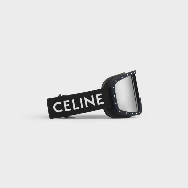 Lunette de Soleil Celine Ski Mask In Plastic With Metal Studs & Mirror Lenses Noir Noir | CL-592441