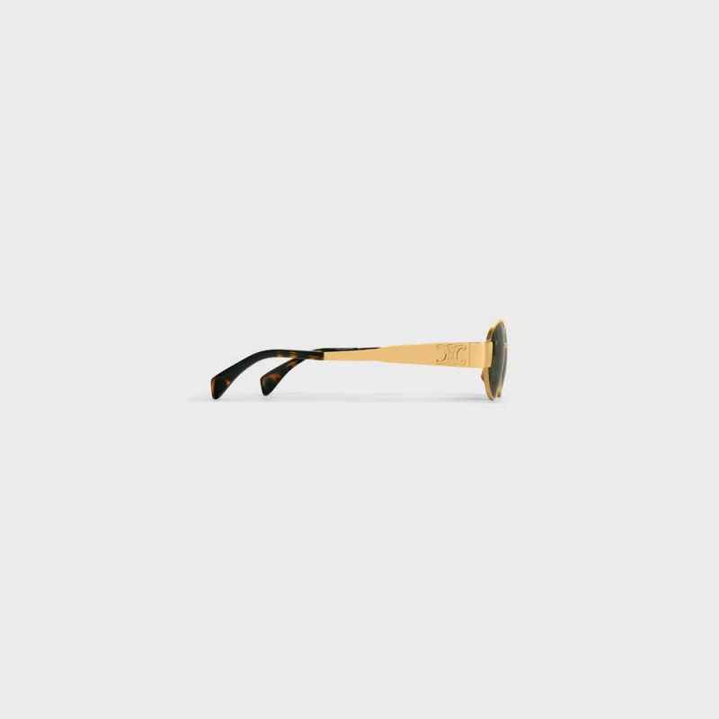 Lunette de Soleil Celine Triomphe Metal 01 In Metal Doré Vert | CL-592399