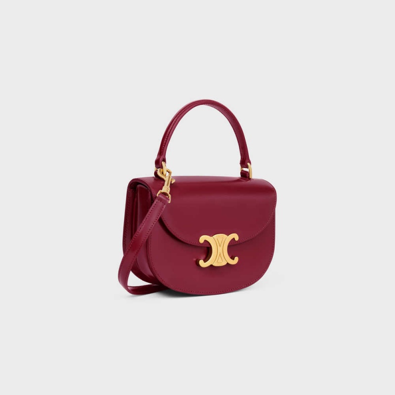 Mini Sacs Celine Besace Triomphe In Shiny Calfskin Bordeaux | CL-593030