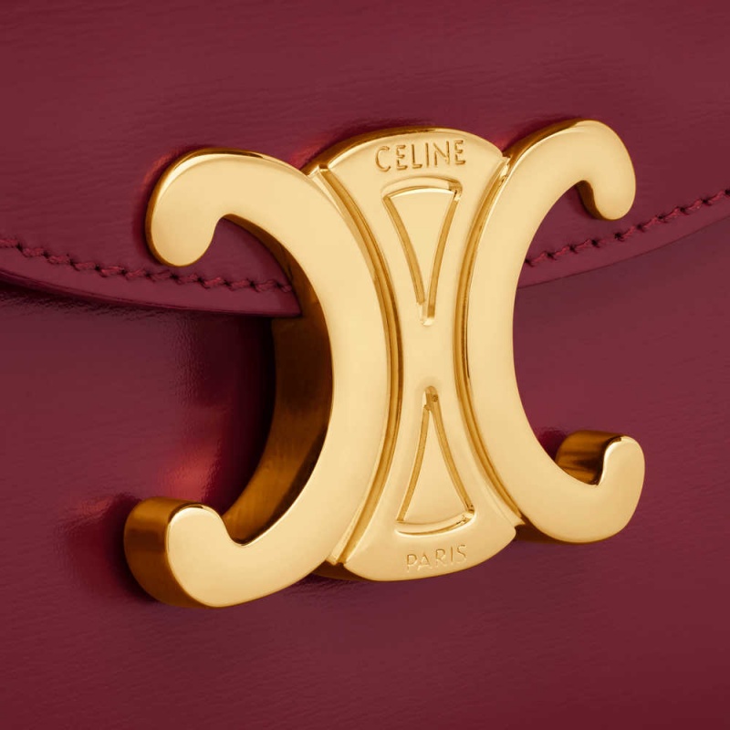 Mini Sacs Celine Besace Triomphe In Shiny Calfskin Bordeaux | CL-593030