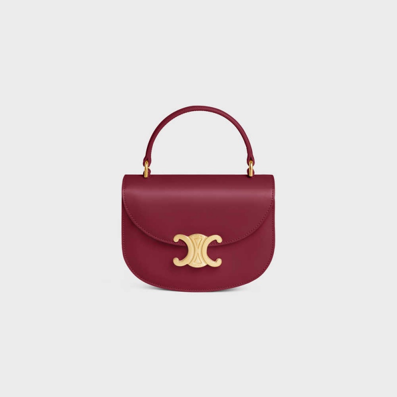 Mini Sacs Celine Besace Triomphe In Shiny Calfskin Bordeaux | CL-593030