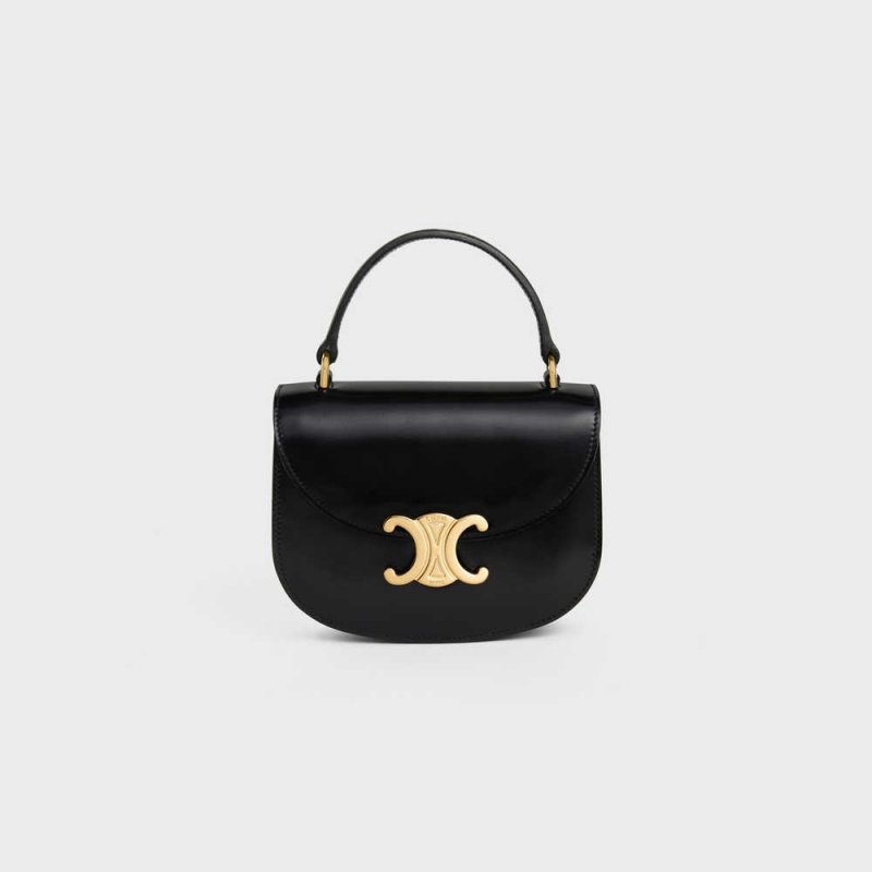 Mini Sacs Celine Besace Triomphe In Shiny Calfskin Noir | CL-593029