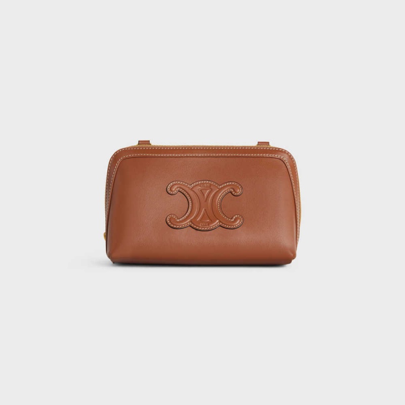 Mini Sacs Celine Clutch On Chain Cuir Triomphe In Smooth Calfskin Marron | CL-593033