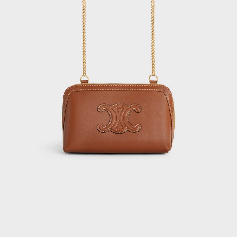 Mini Sacs Celine Clutch On Chain Cuir Triomphe In Smooth Calfskin Marron | CL-593033