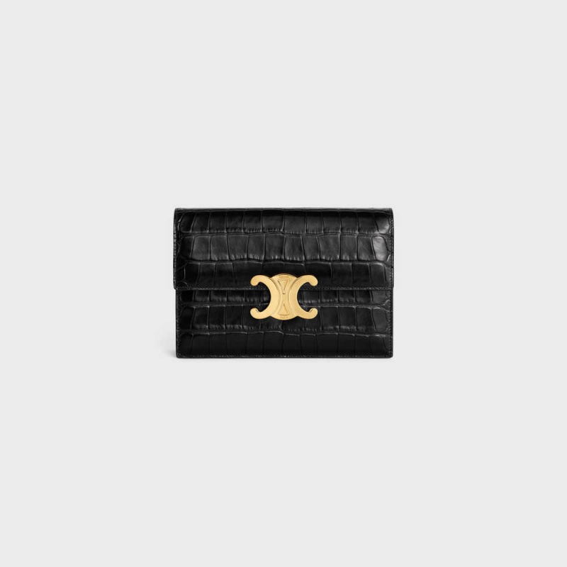 Mini Sacs Celine Clutch Soir Triomphe In Niloticus Crocodile Noir | CL-593020