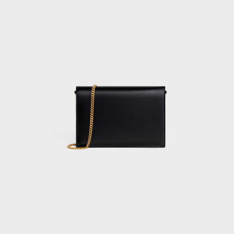 Mini Sacs Celine Clutch Soir Triomphe In Shiny Calfskin Noir | CL-593019